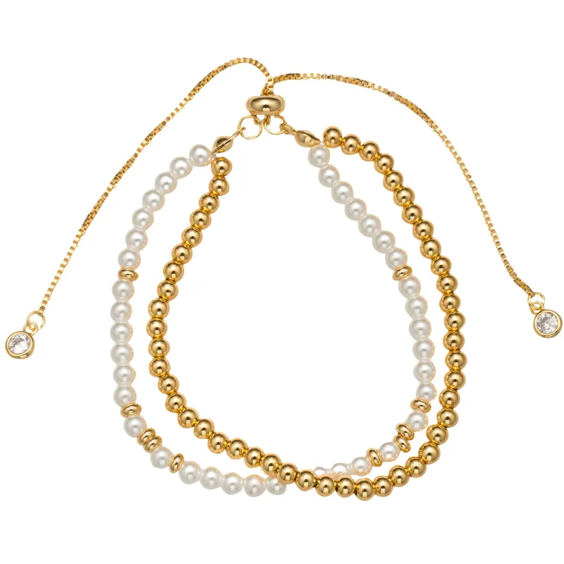 Gold, Pearl Beaded Bracelet with 2 Strand sold by Charming Charlie