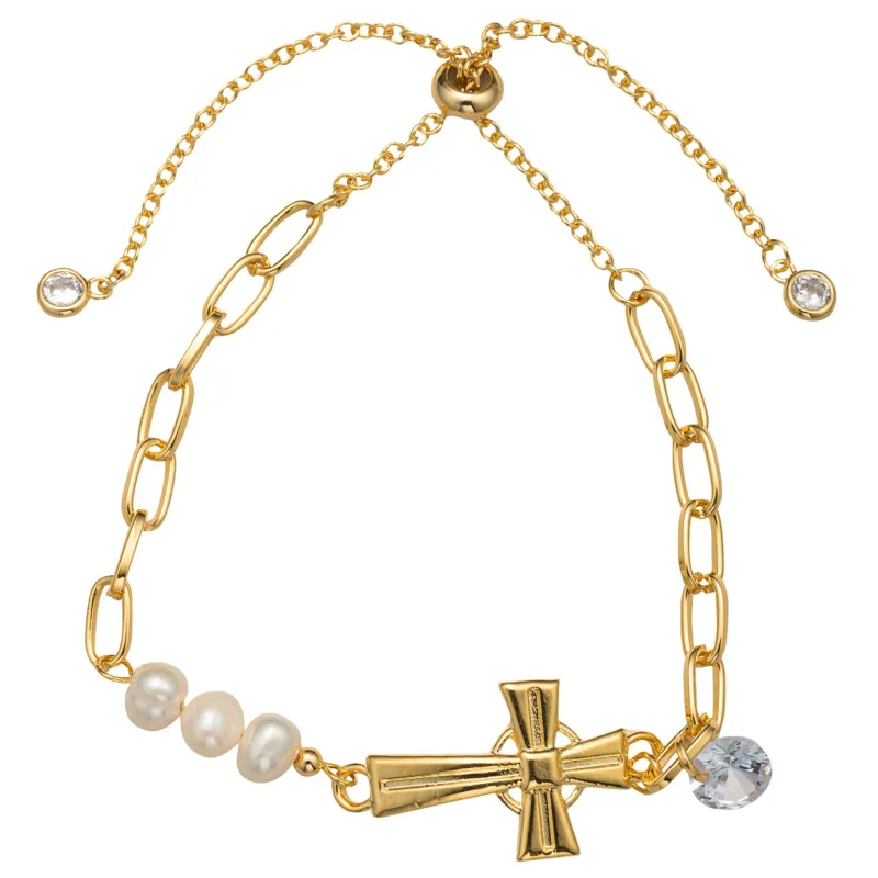 Gold Chain Bracelet with Gold Cross sold by Charming Charlie