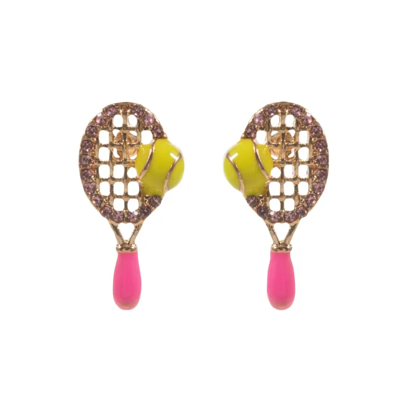 Pink, Gold, & Yellow Tennis Racket with Tennis Ball Earrings sold by Charming Charlie