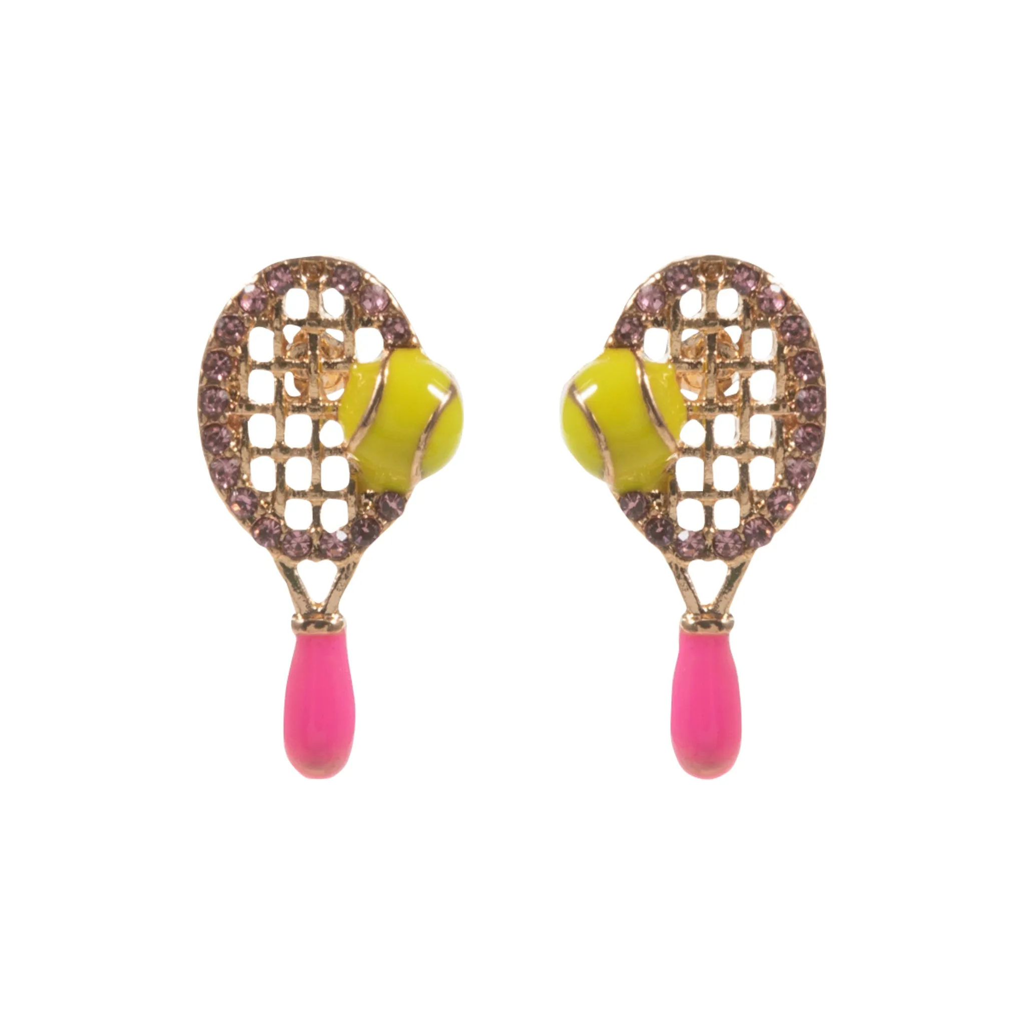 Pink, Gold, & Yellow Tennis Racket with Tennis Ball Earrings sold by Charming Charlie