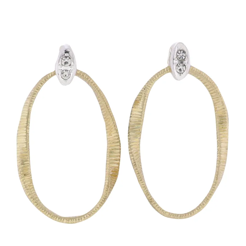 Gold Textured Open Oval Earring with Silver Crystal Post sold by Charming Charlie