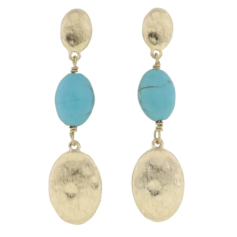 Gold Oval Post, Turquoise Stone, Gold Oval Earring sold by Charming Charlie