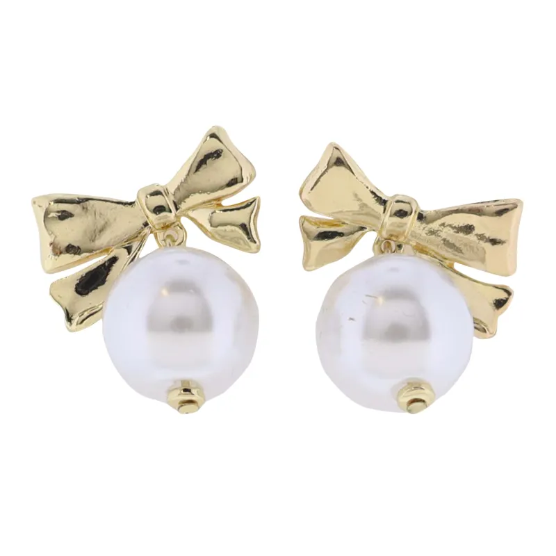 Gold Bow Earring with Pearl Bead sold by Charming Charlie