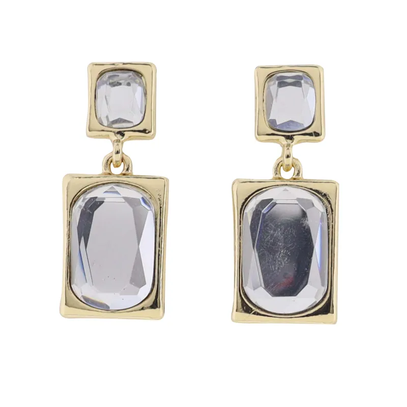 Gold Encased Clear Crystal Square Earring with Clear Rectangle sold by Charming Charlie