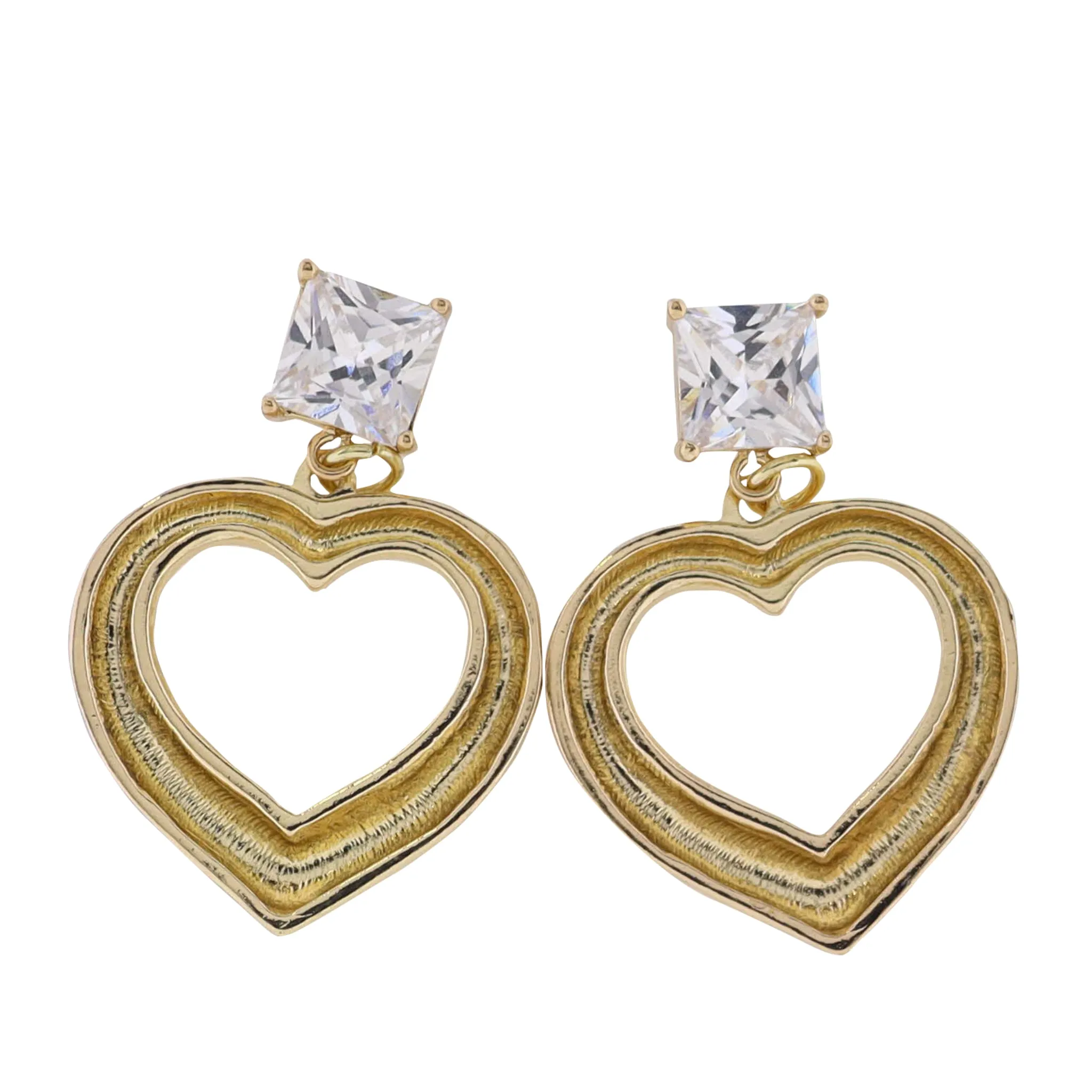 Gold Heart Earring with Clear Crystal Square Post sold by Charming Charlie