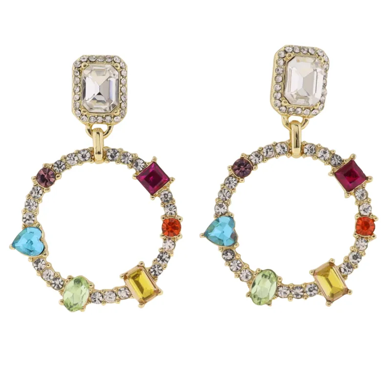 Multi Crystal Circle Earring with Clear Crystal Rectangle Post sold by Charming Charlie