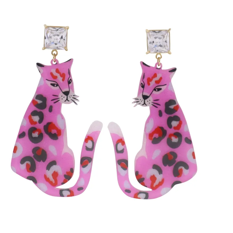 Pink, Red Leopard Earring with Clear Crystal Square Post sold by Charming Charlie