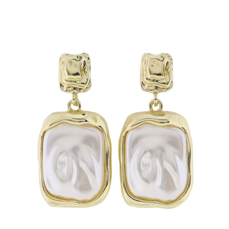 Gold, Pearl Square Earring with Gold Square Post sold by Charming Charlie