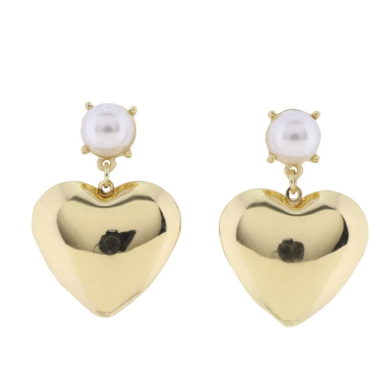 Gold, Pearl Heart Earring with Pearl Circle Post sold by Charming Charlie