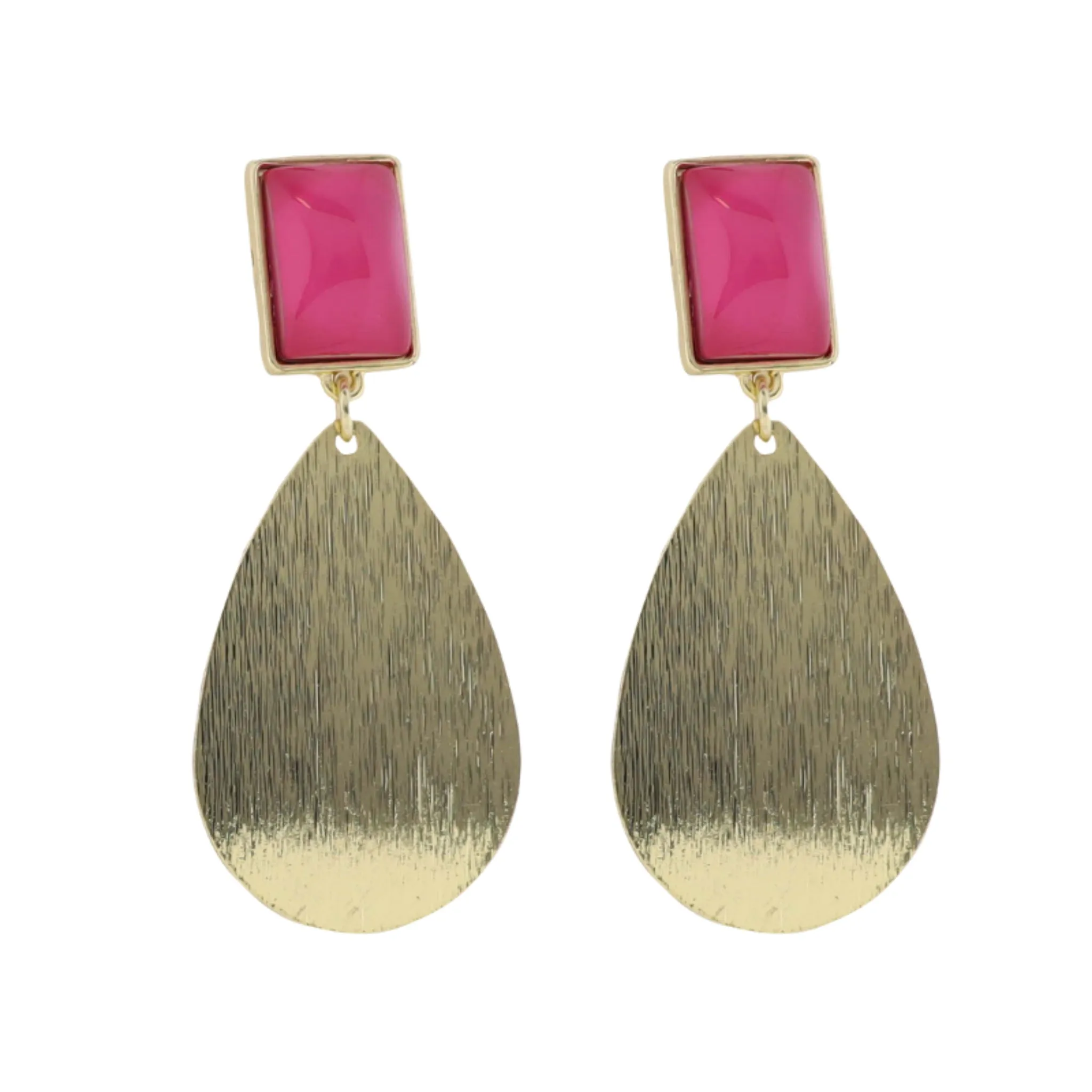 Gold Teardrop Earring with Pink Rectangle Stone Post sold by Charming Charlie