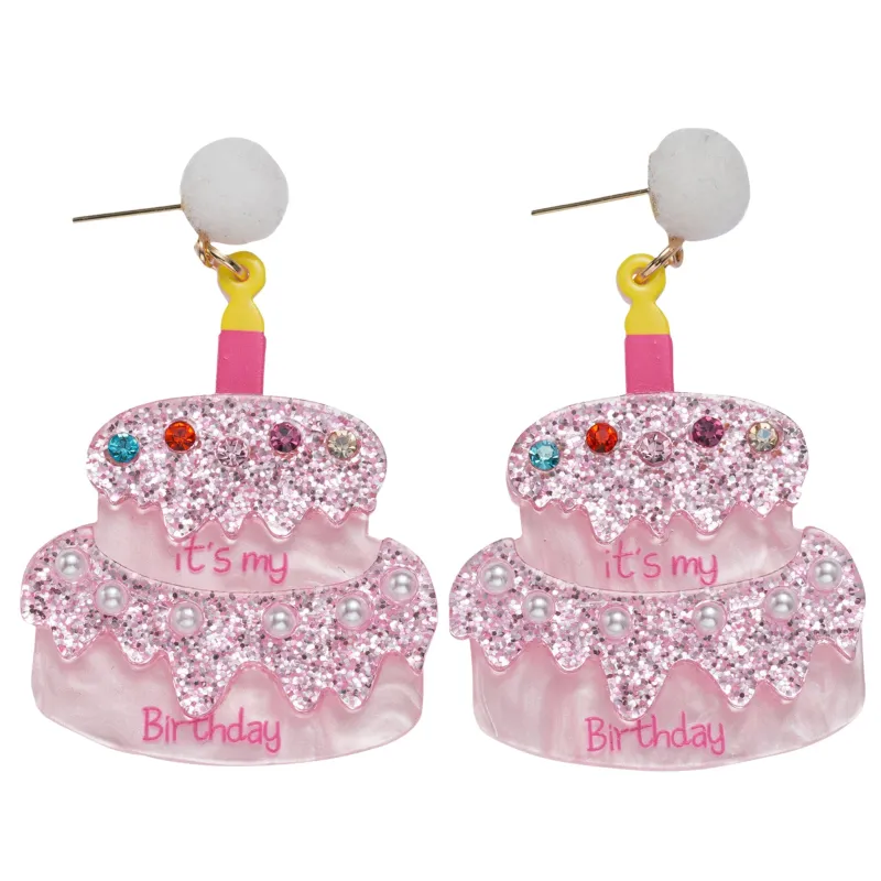 Pink, Yellow, White Glitter "It's My Birthday" Cake Earring sold by Charming Charlie