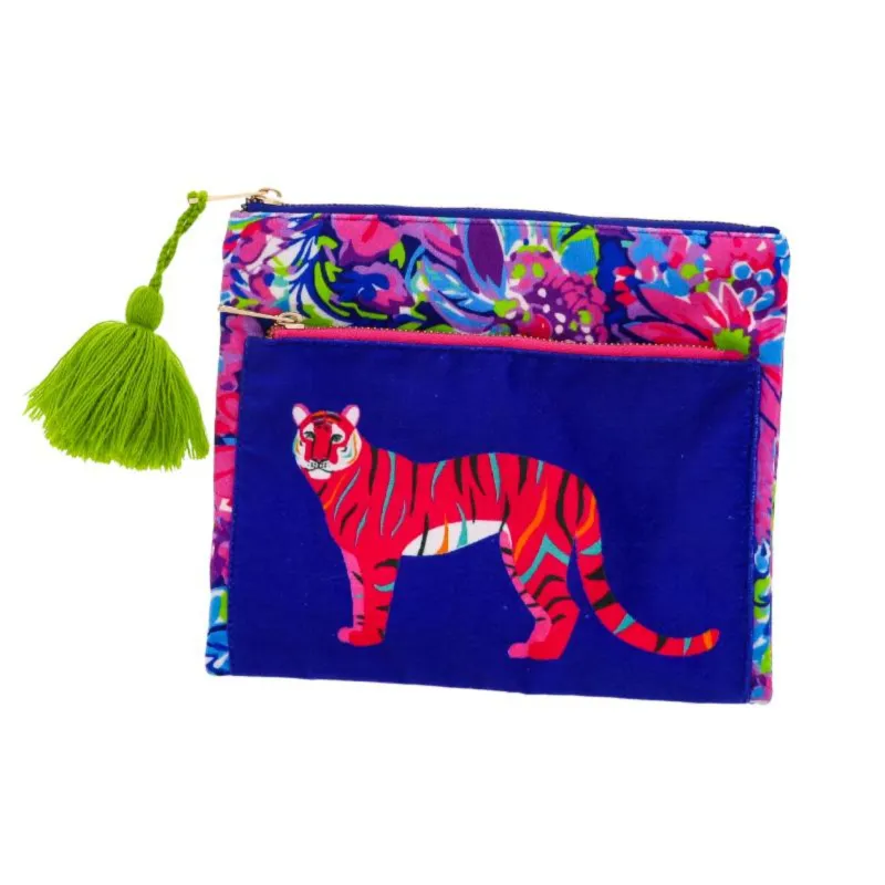Tiger & Floral Dual Zipper Pouch sold by Charming Charlie