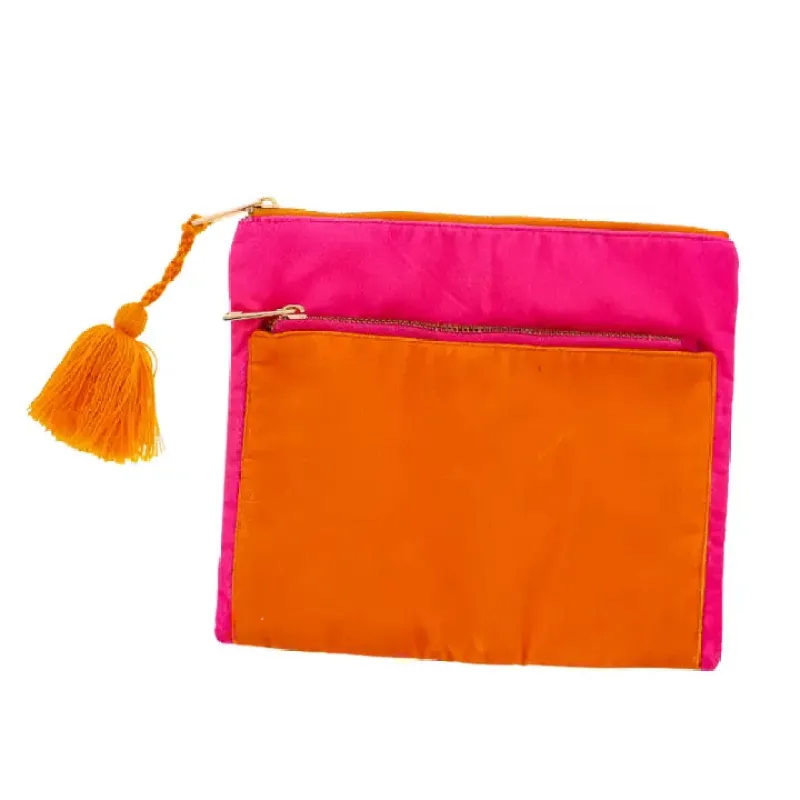 Orange & Hot Pink Dual Zipper Pouch sold by Charming Charlie