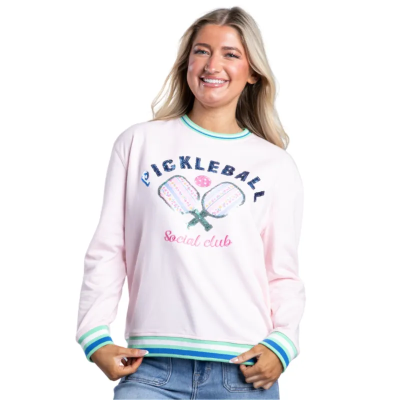 Pickleball Social Club Pink Crew Long Sleeve Sweatshirt made by Charming Charlie