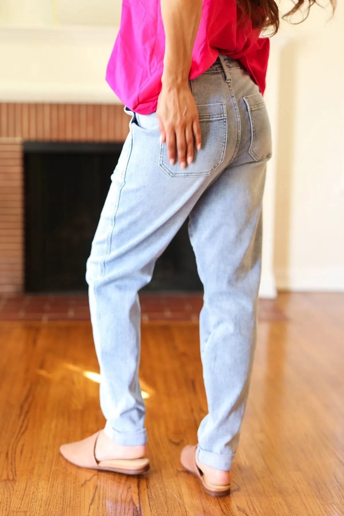 Judy Blue Everyday Bliss Light Wash Drawstring Jogger Style Jeans sold by Charming Charlie product image thumbnail 4