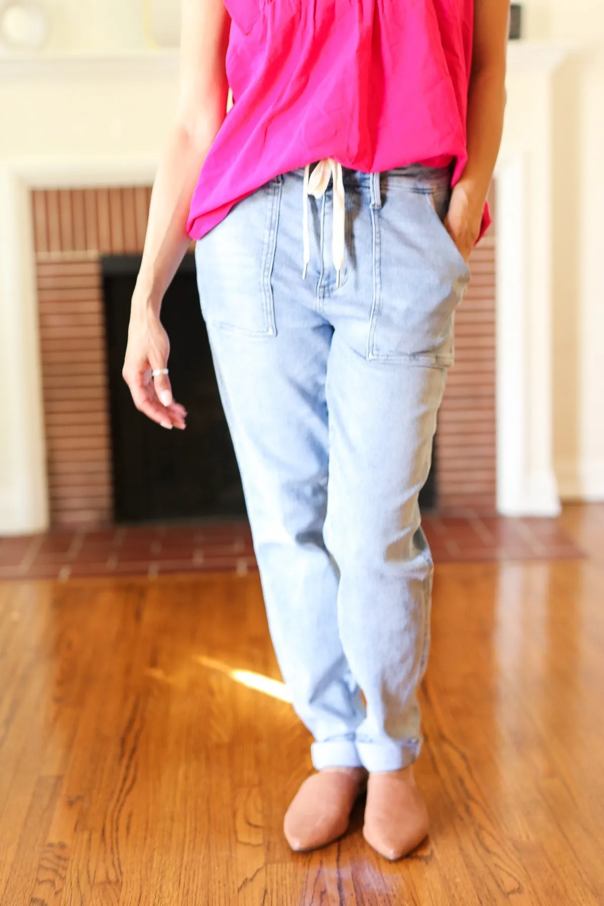 Judy Blue Everyday Bliss Light Wash Drawstring Jogger Style Jeans sold by Charming Charlie product image thumbnail 2