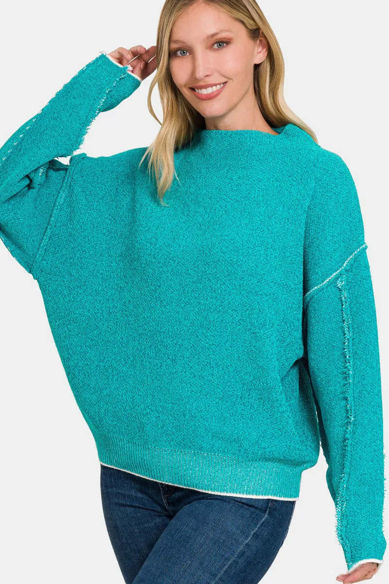 Zenana Exposed Seam Mock Neck Long Sleeve Sweater sold by Charming Charlie