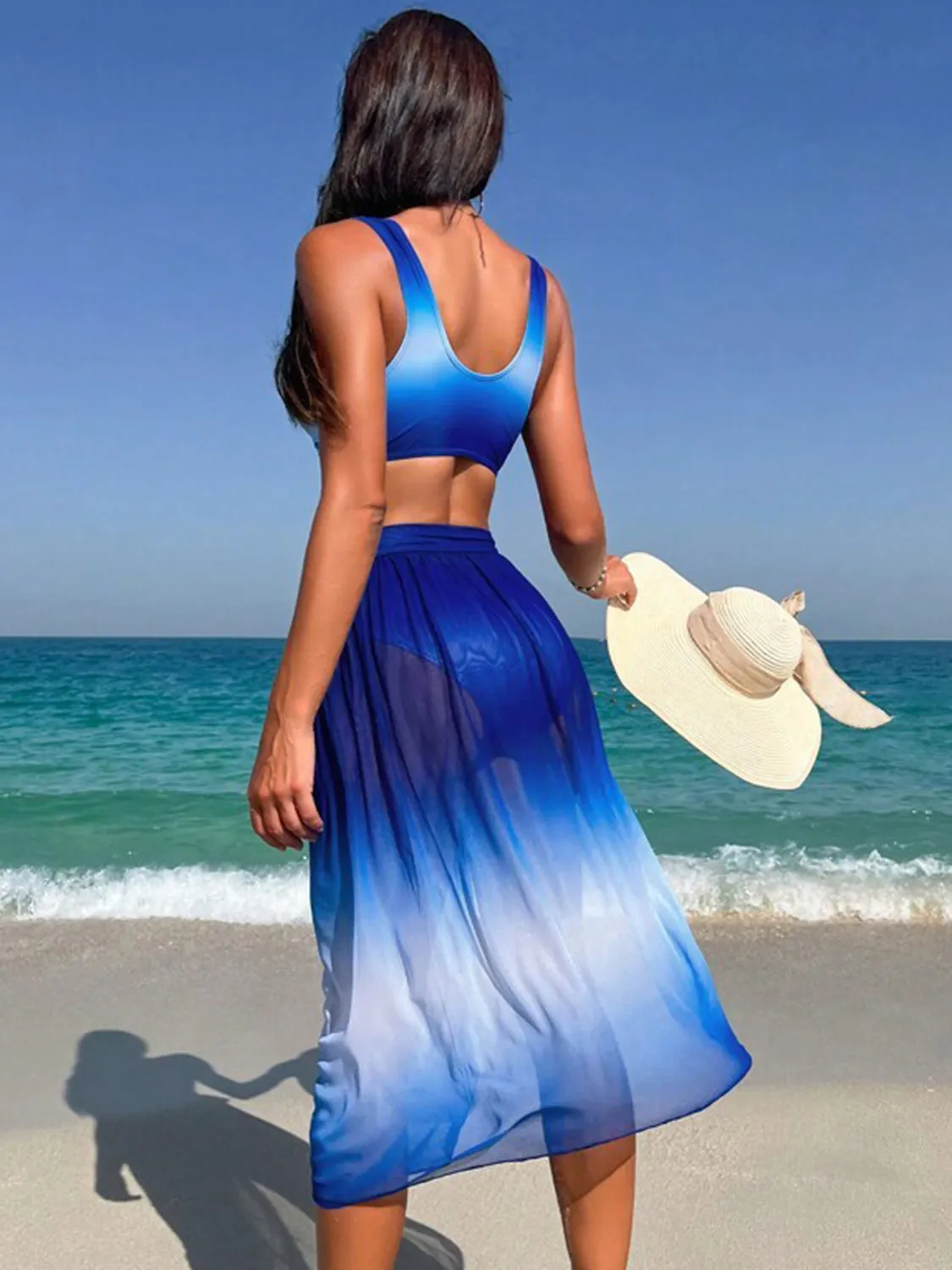 Twisted Gradient Wide Strap Three-Piece Swim Set sold by Charming Charlie product image thumbnail 2