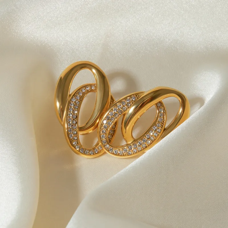Stainless Steel Inlaid Rhinestone Double-Hoop Earrings sold by Charming Charlie