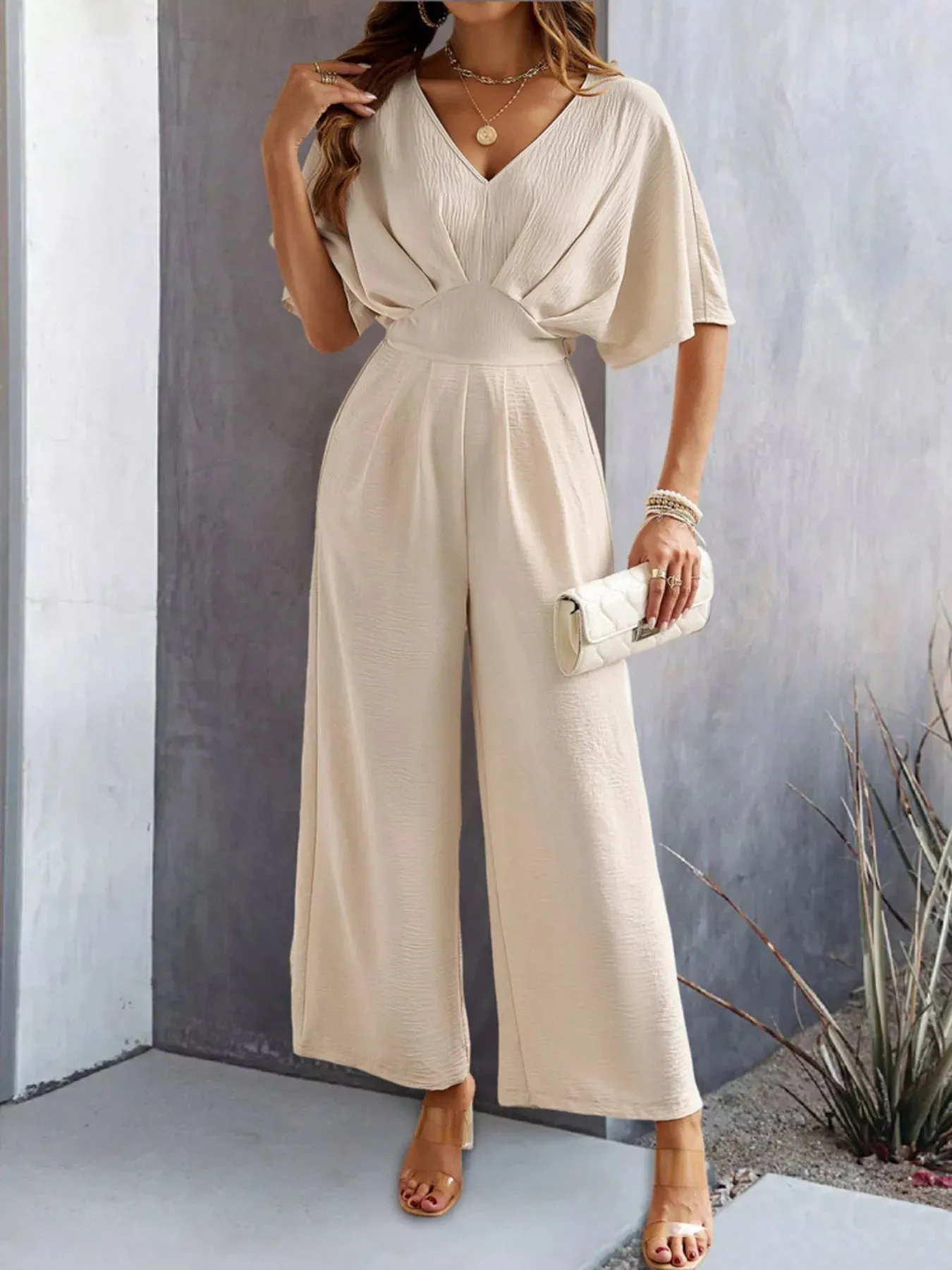V-Neck Wide Leg Jumpsuit sold by Charming Charlie product image thumbnail 3