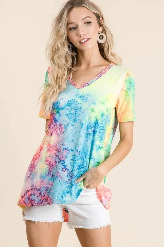 BiBi Tie Dye Print Jersey V Neck Top sold by Charming Charlie product image thumbnail 3