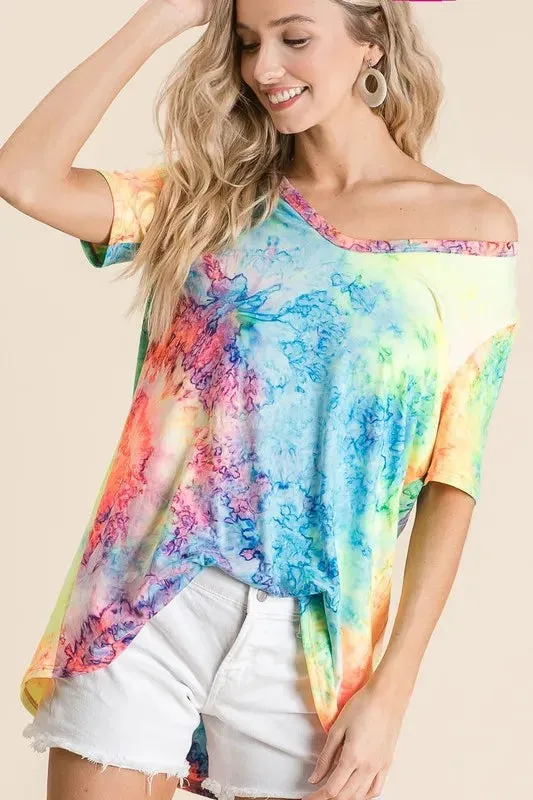 BiBi  Tie Dye Print Jersey V Neck Top sold by Charming Charlie