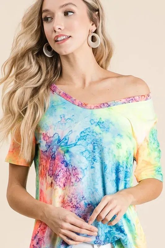 BiBi Tie Dye Print Jersey V Neck Top sold by Charming Charlie product image thumbnail 2