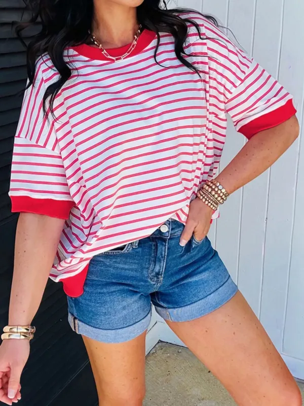Stripe Drop Shoulder Half Sleeve T Shirt sold by Charming Charlie