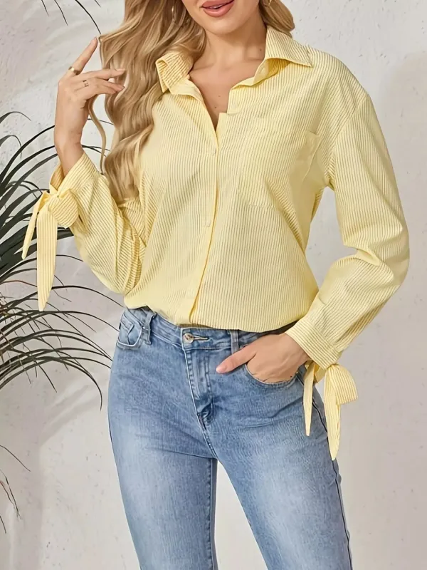 Striped Tie-Cuff Long Sleeve Shirt sold by Charming Charlie