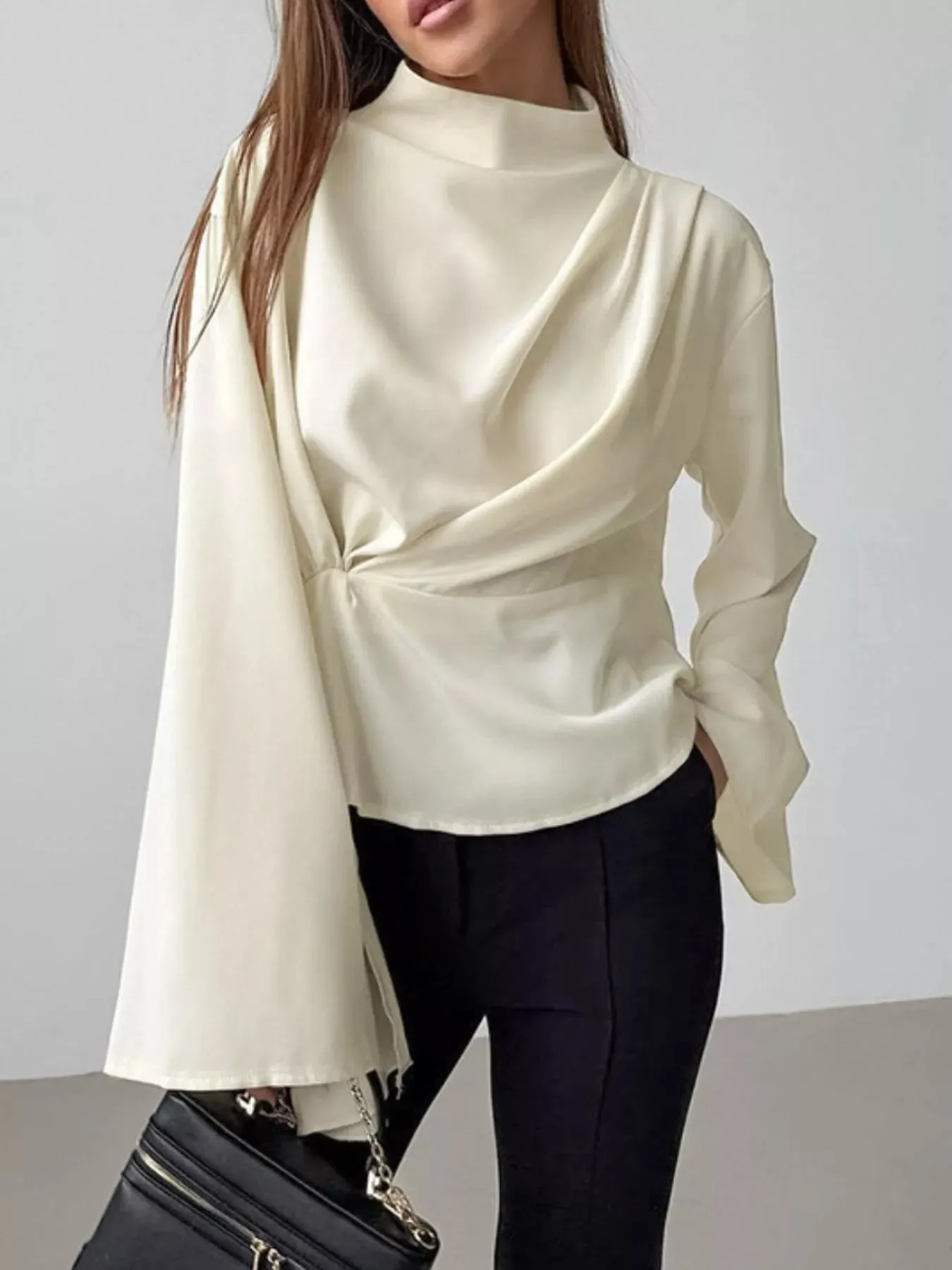 Ruched Mock Neck Long Sleeve Blosue sold by Charming Charlie product image thumbnail 3