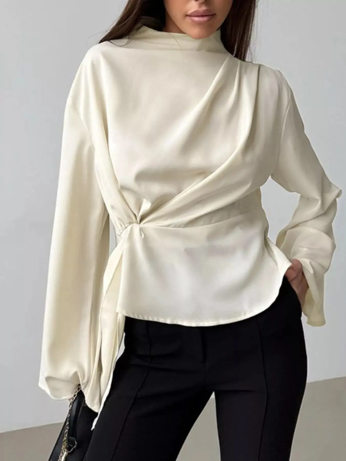 Ruched Mock Neck Long Sleeve Blosue sold by Charming Charlie product image thumbnail 2