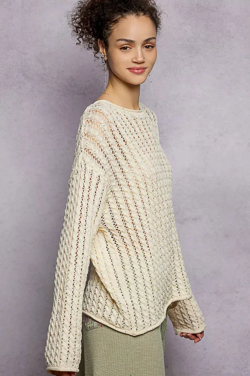 POL Openwork Round Neck Knit Top with Shiny Detail sold by Charming Charlie product image thumbnail 5