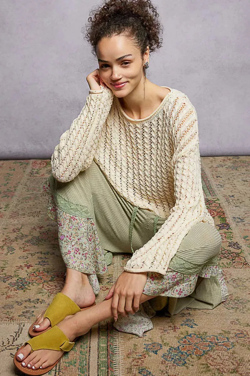 POL Openwork Round Neck Knit Top with Shiny Detail sold by Charming Charlie product image thumbnail 3