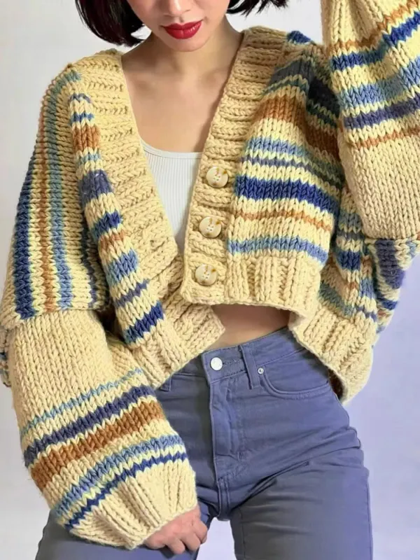 Chunky Knit Striped Cropped Cardigan sold by Charming Charlie