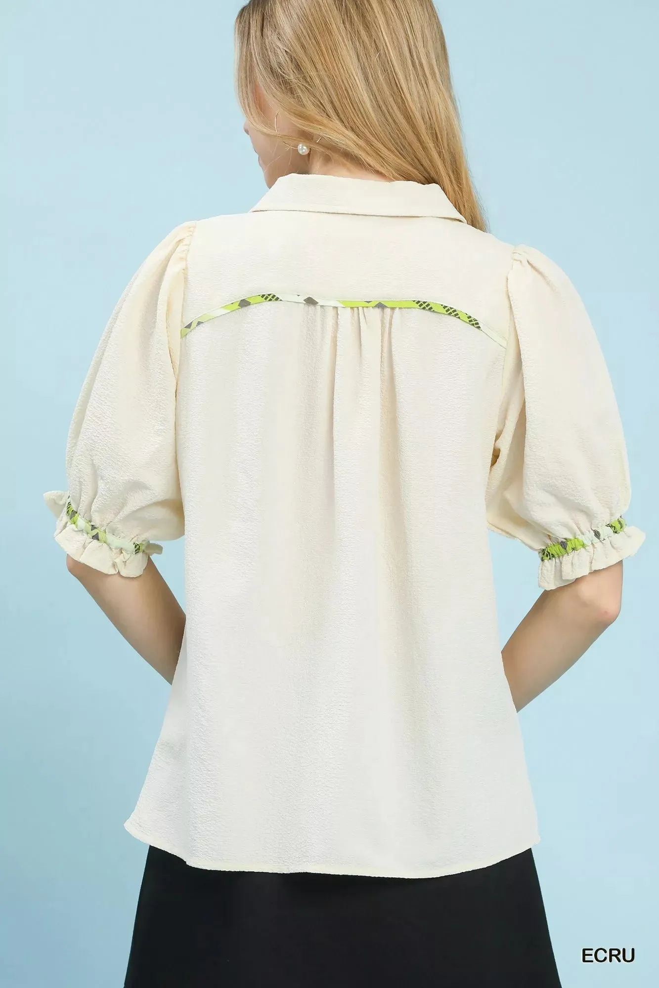 Umgee Scalloped Trim Blouse with Puff Sleeves sold by Charming Charlie product image thumbnail 4