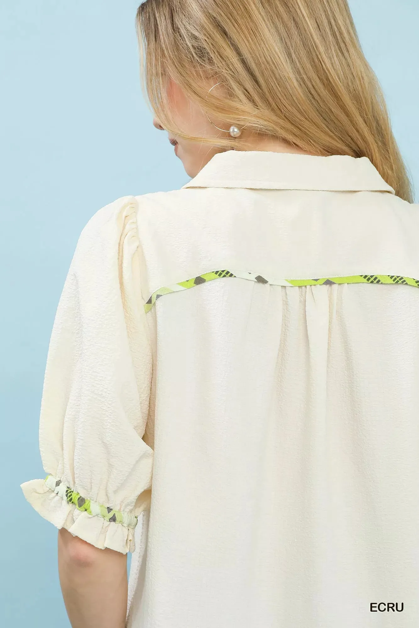 Umgee Scalloped Trim Blouse with Puff Sleeves sold by Charming Charlie product image thumbnail 5