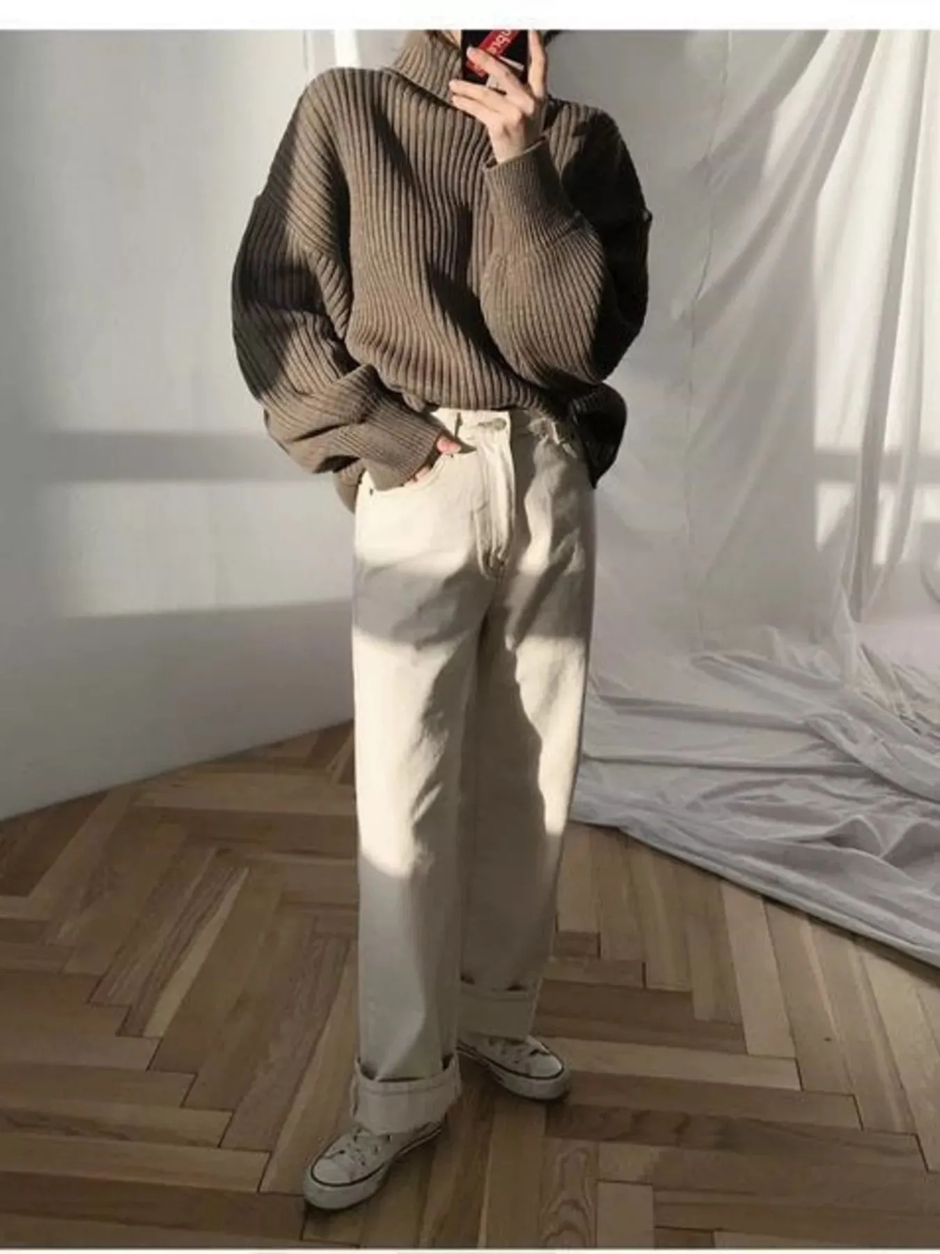 Full Size Oversized Turtleneck Ribbed Knit Sweater Plus Size sold by Charming Charlie product image thumbnail 4