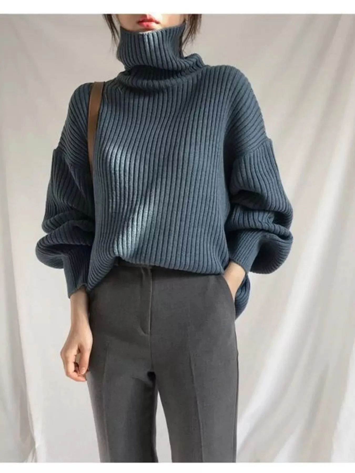 Full Size Oversized Turtleneck Ribbed Knit Sweater Plus Size sold by Charming Charlie product image thumbnail 5