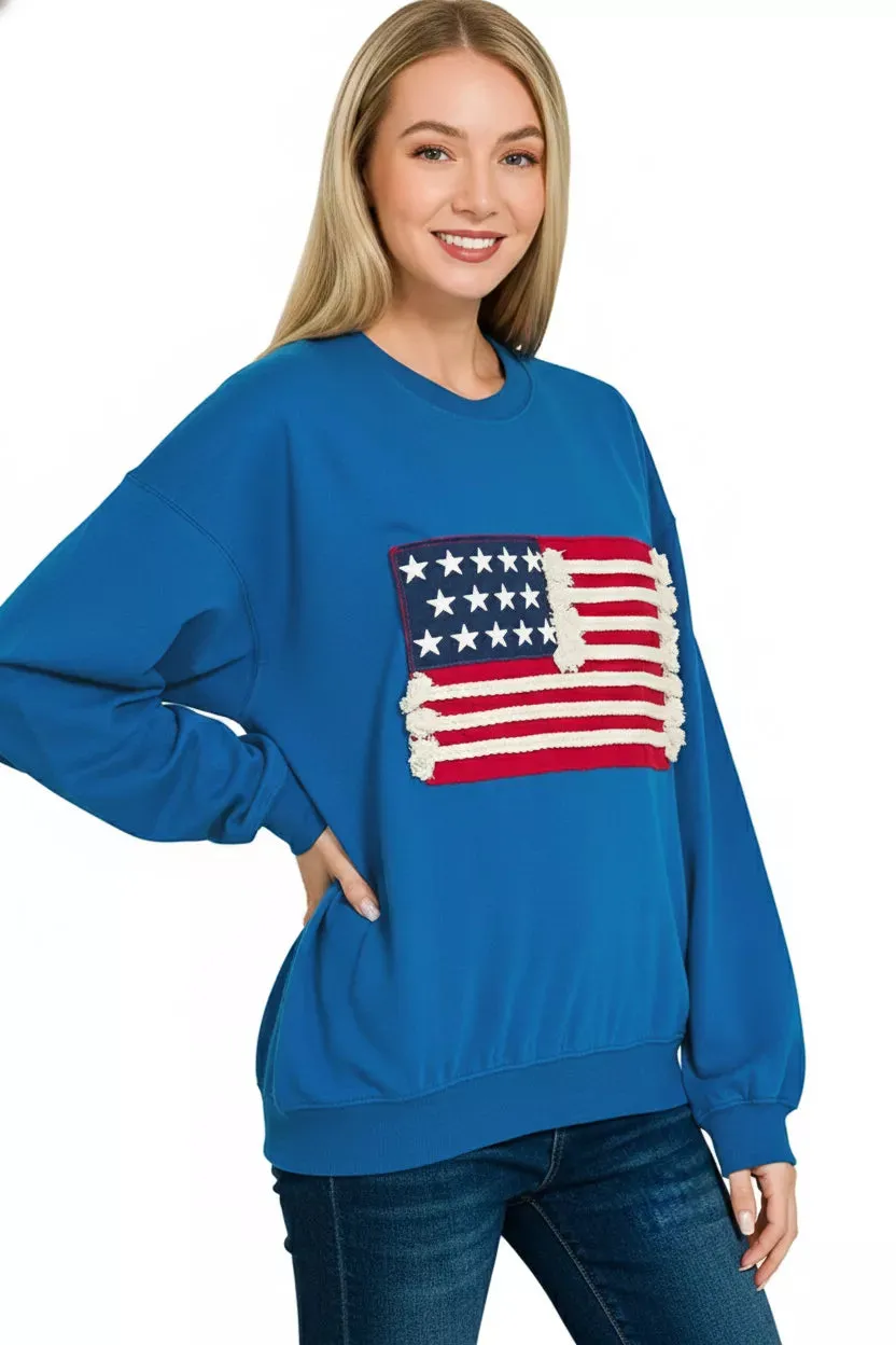 Zenana French Terry American Flag Pullover sold by Charming Charlie product image thumbnail 3