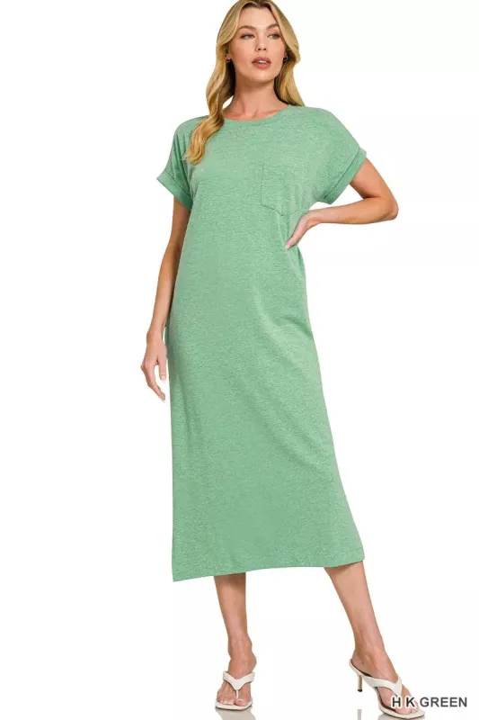 Zenana Round Neck Short Sleeve Midi Dress sold by Charming Charlie