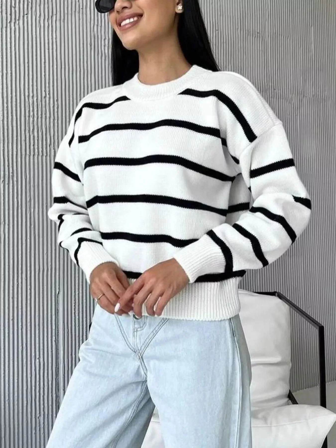 Striped Knit Round Neck Sweater sold by Charming Charlie product image thumbnail 5