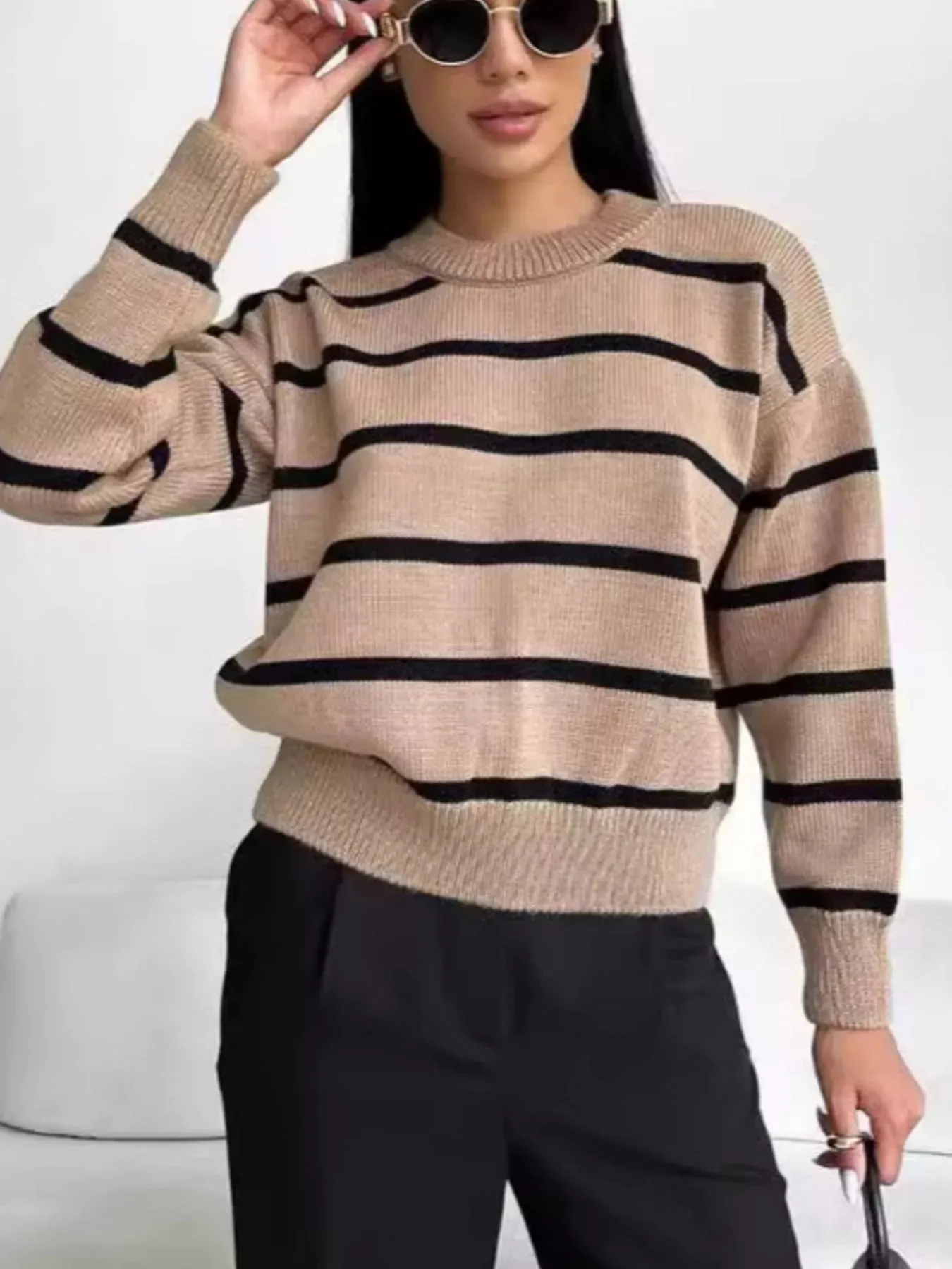 Striped Knit Round Neck Sweater sold by Charming Charlie product image thumbnail 2