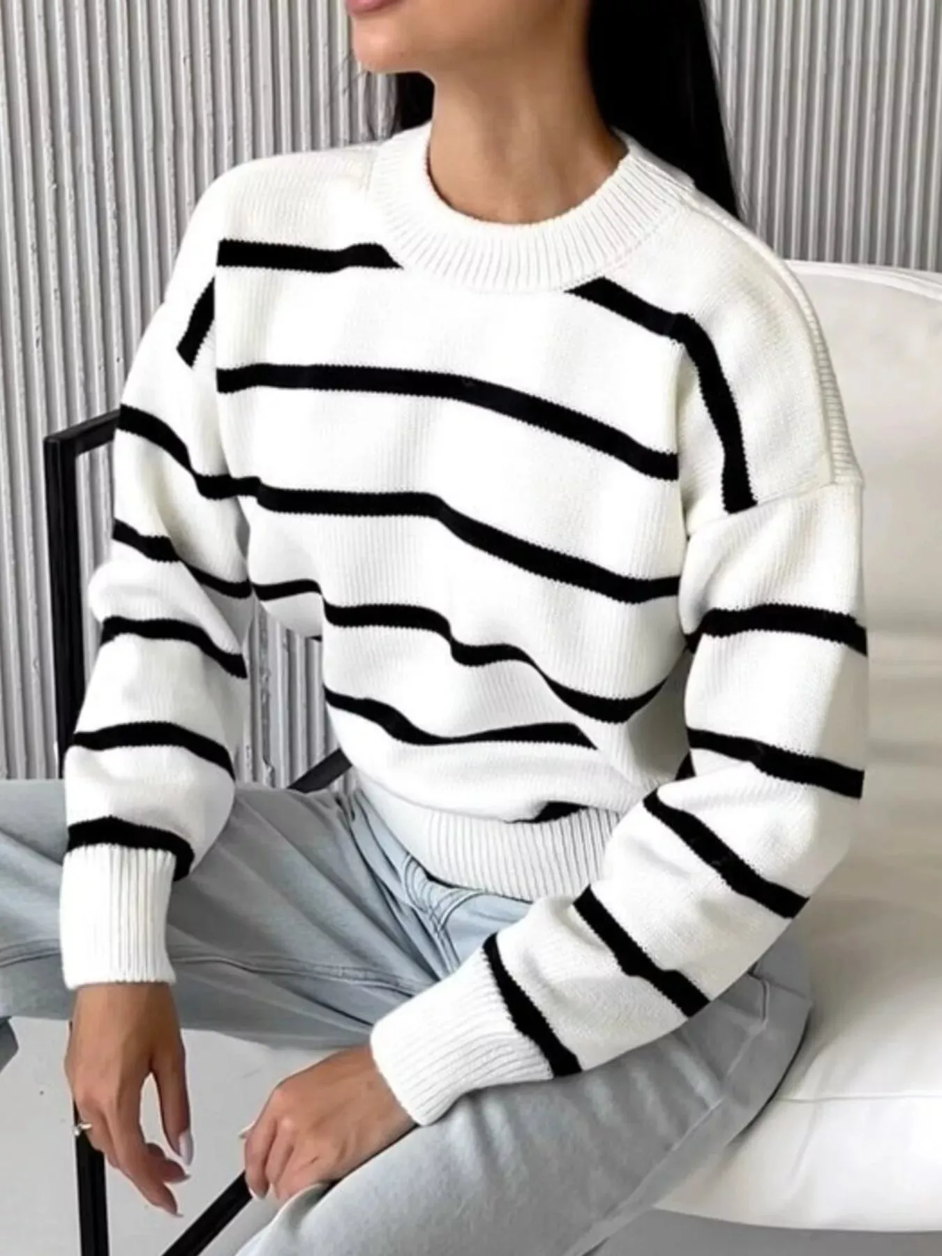 Striped Knit Round Neck Sweater sold by Charming Charlie product image thumbnail 4