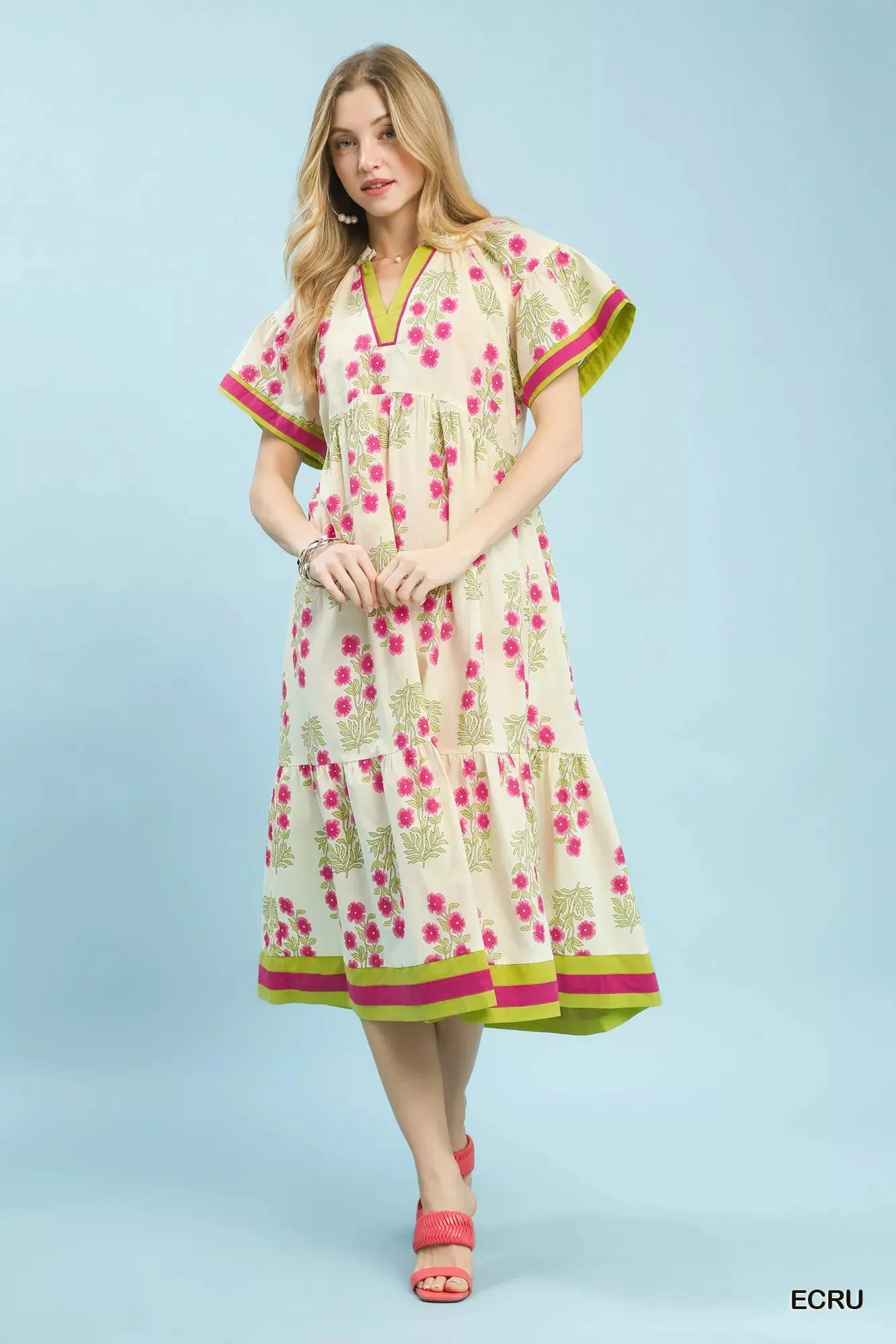Umgee Floral Border Tiered Midi Dress sold by Charming Charlie product image thumbnail 2
