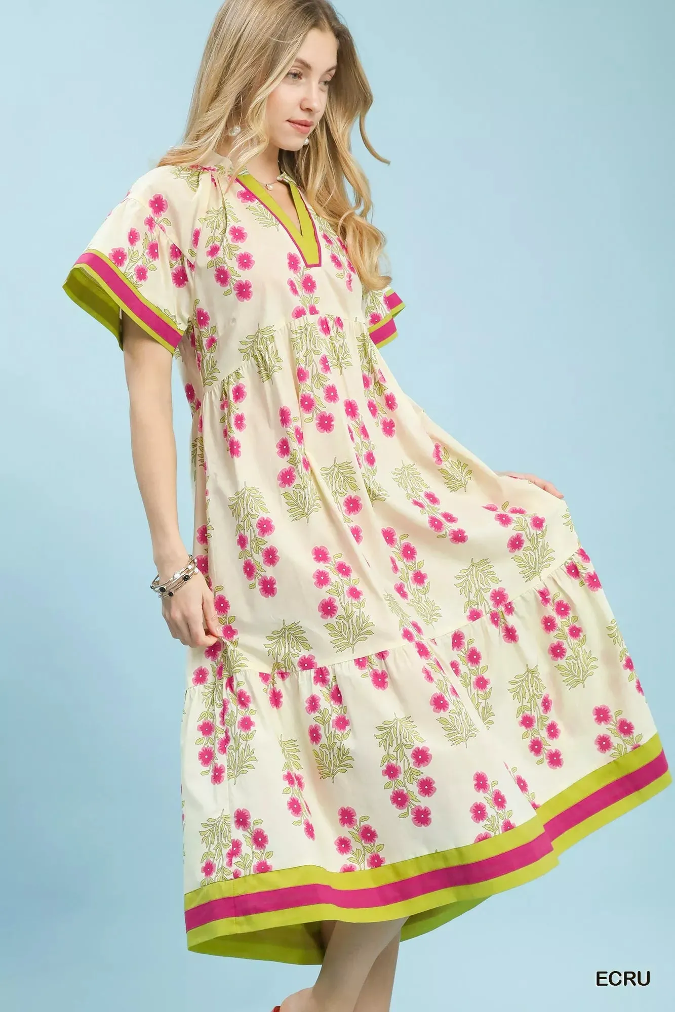 Umgee Floral Border Tiered Midi Dress sold by Charming Charlie product image thumbnail 3