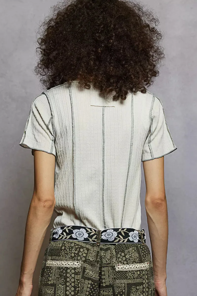 POL V-Neck Short Sleeve Top with Stitch Seam Detail sold by Charming Charlie product image thumbnail 4