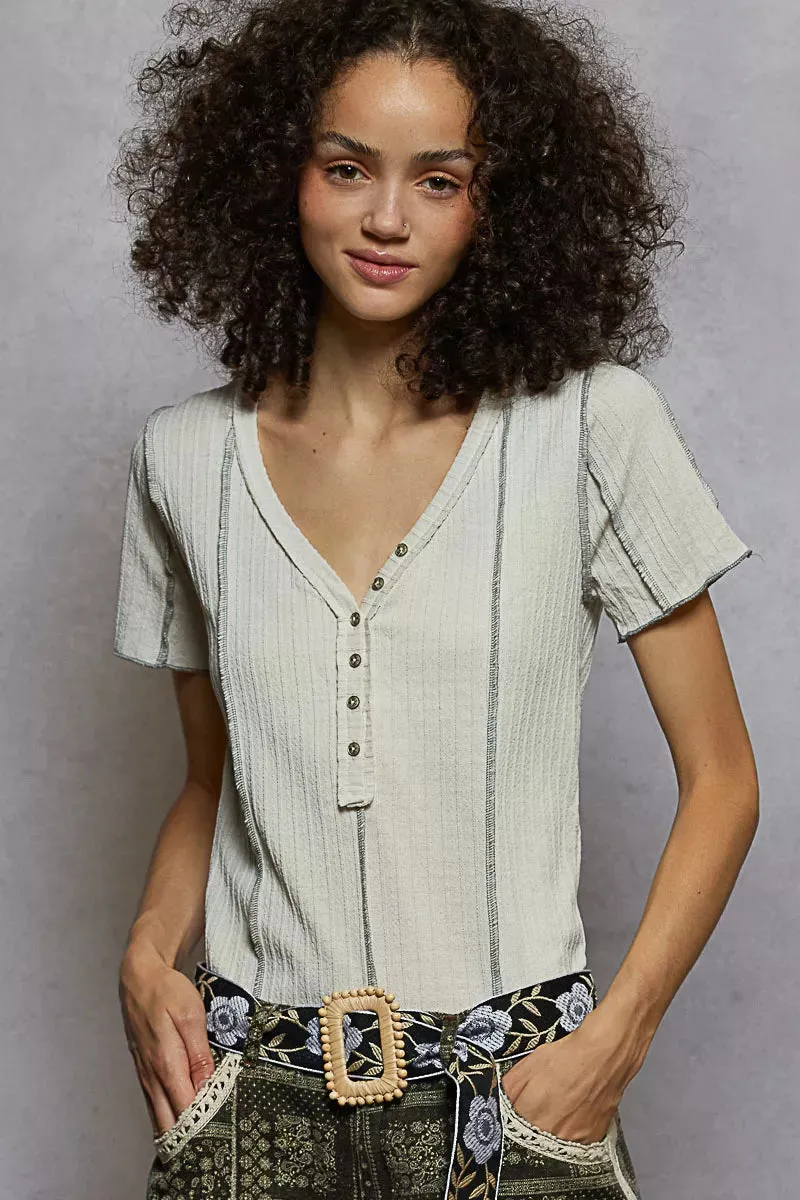 POL V-Neck Short Sleeve Top with Stitch Seam Detail sold by Charming Charlie product image thumbnail 2