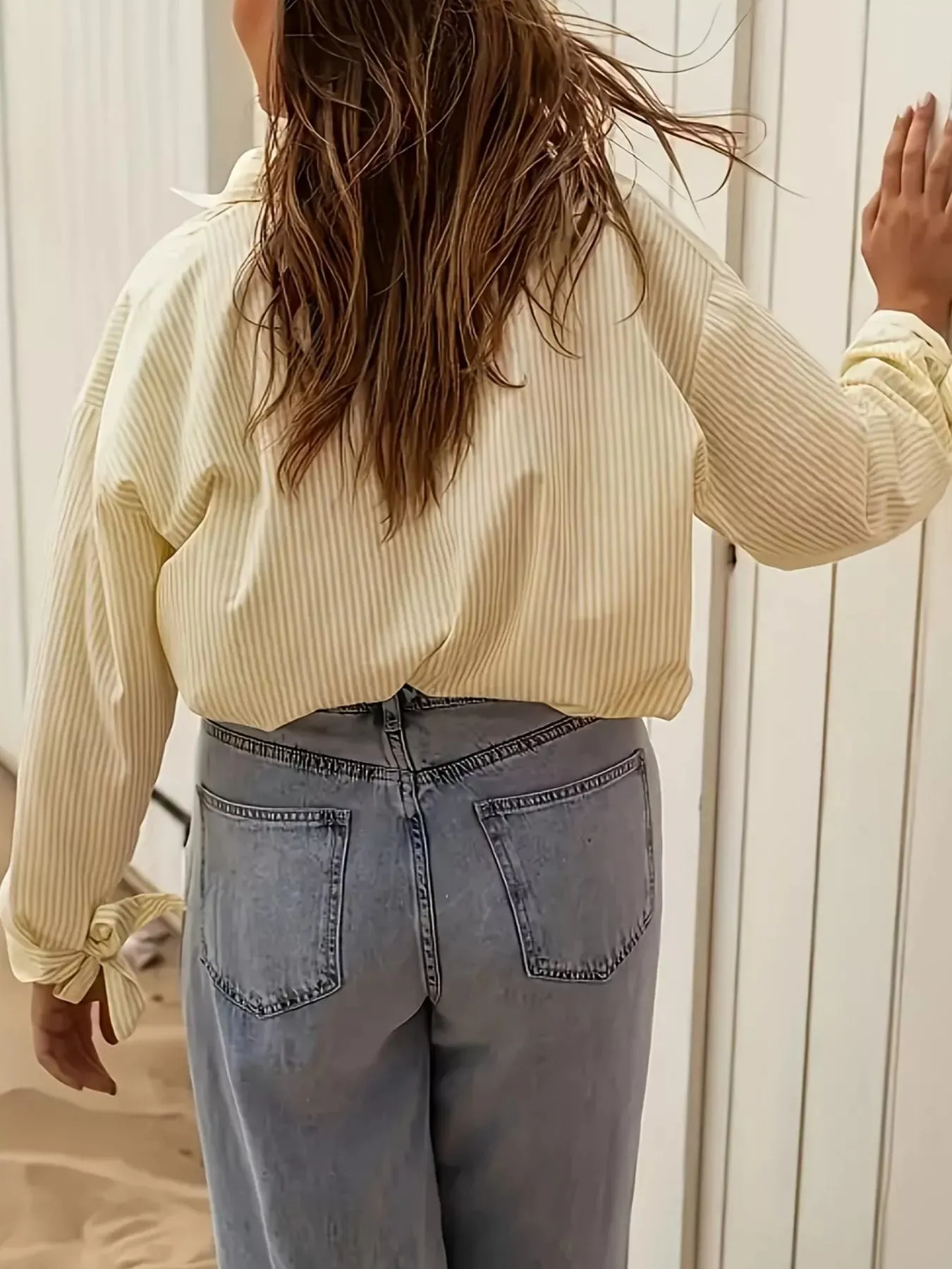 Striped Button Up Tie-Cuff Long Sleeve Shirt sold by Charming Charlie product image thumbnail 4