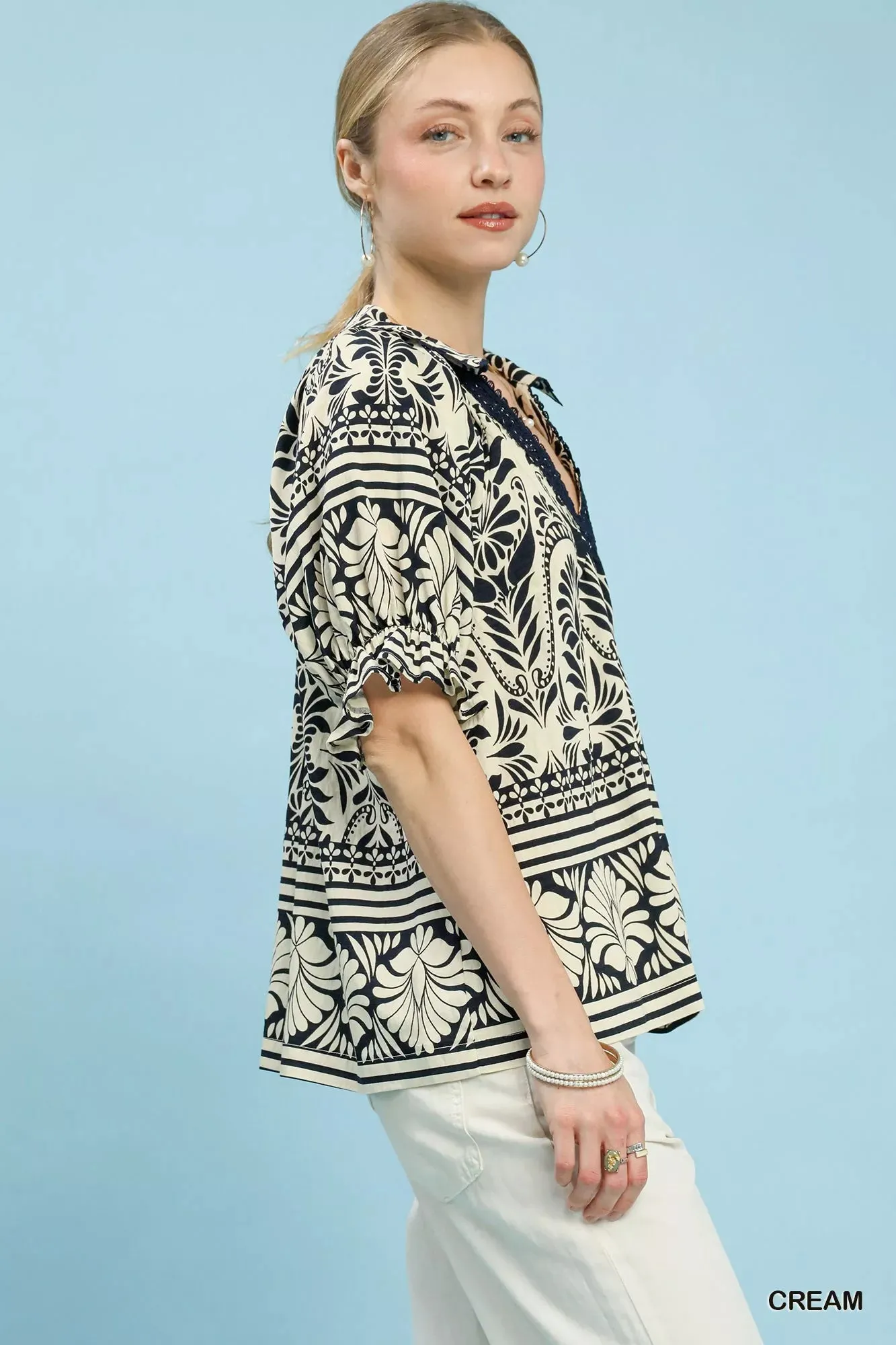 Umgee Two Tone Boarder Print Top sold by Charming Charlie product image thumbnail 3