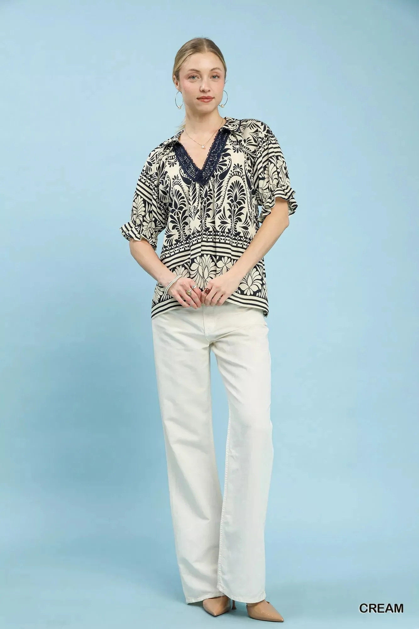 Umgee Two Tone Boarder Print Top sold by Charming Charlie product image thumbnail 2